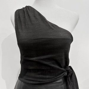 Black One Shoulder Wrap Crop Top